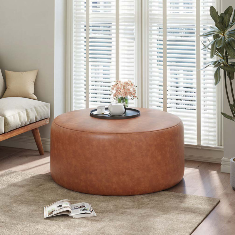 Round Ottoman, Light Brown