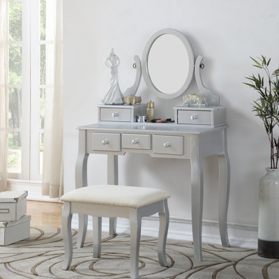 Ensemble de coiffeuse et tabouret de maquillage en bois, ensemble de coiffeuse et tabouret de maquillage en bois Ashley