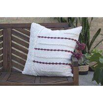 Foreside Home & Garden Brown Striped Hand Woven 18x18 Outdoor Decorative Throw Pillow with Pulled Yarn Bouquets