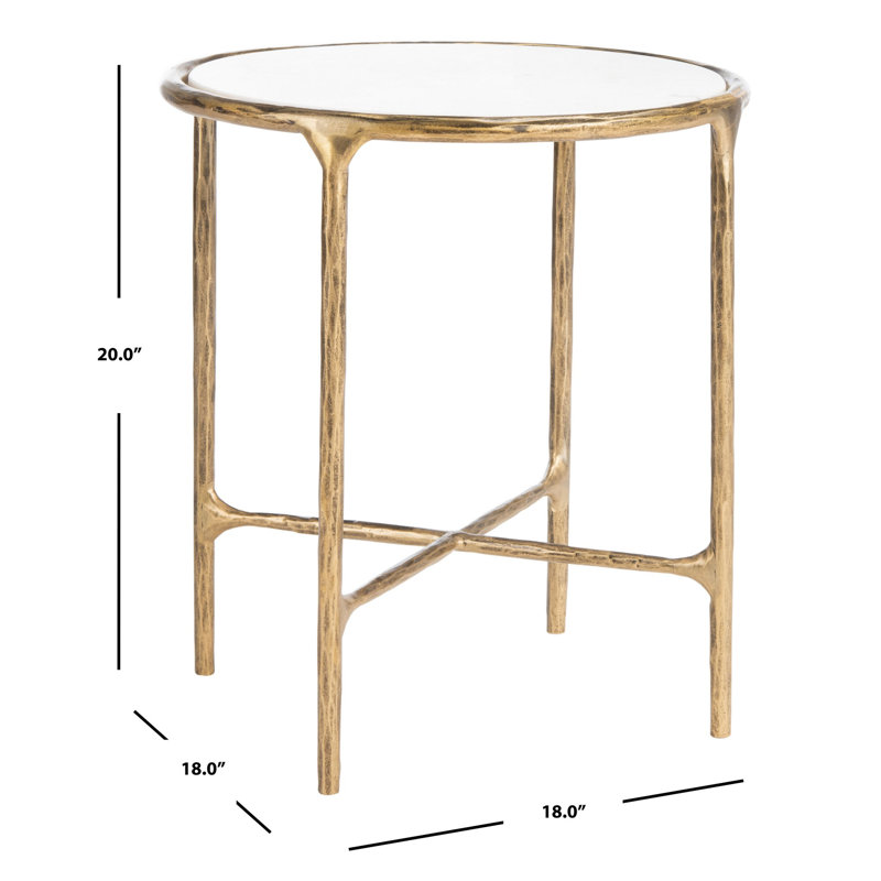 Evelynn End Table, Brass, White Marble