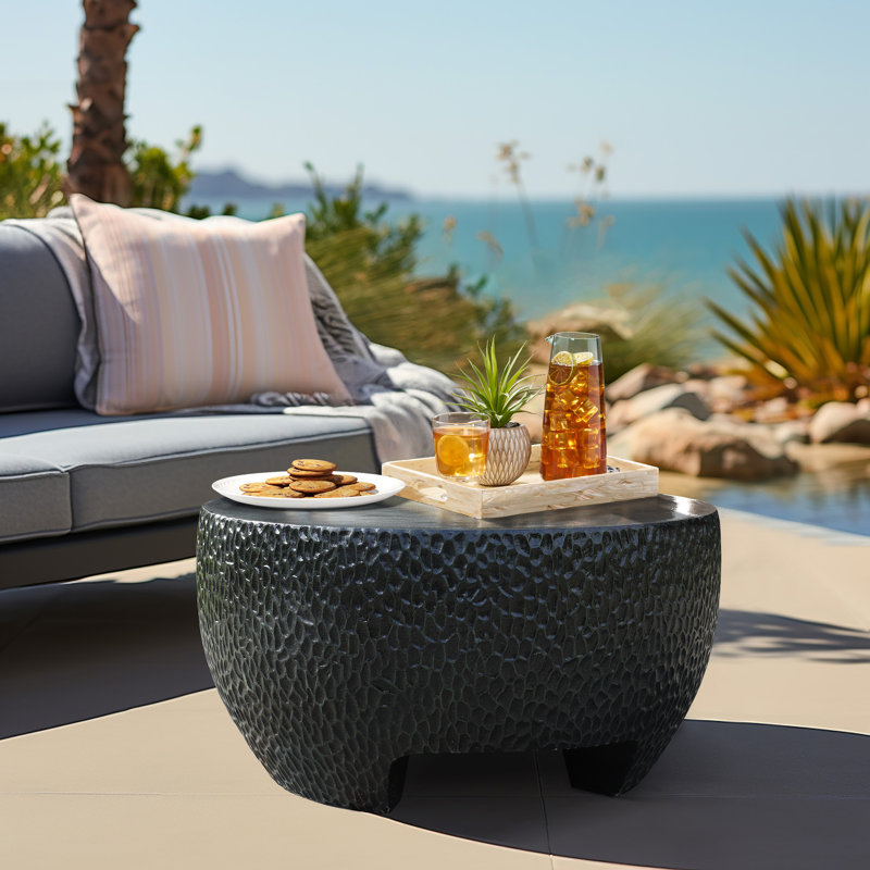 Mod Black Mixed Green Cement Round Outdoor Coffee Table