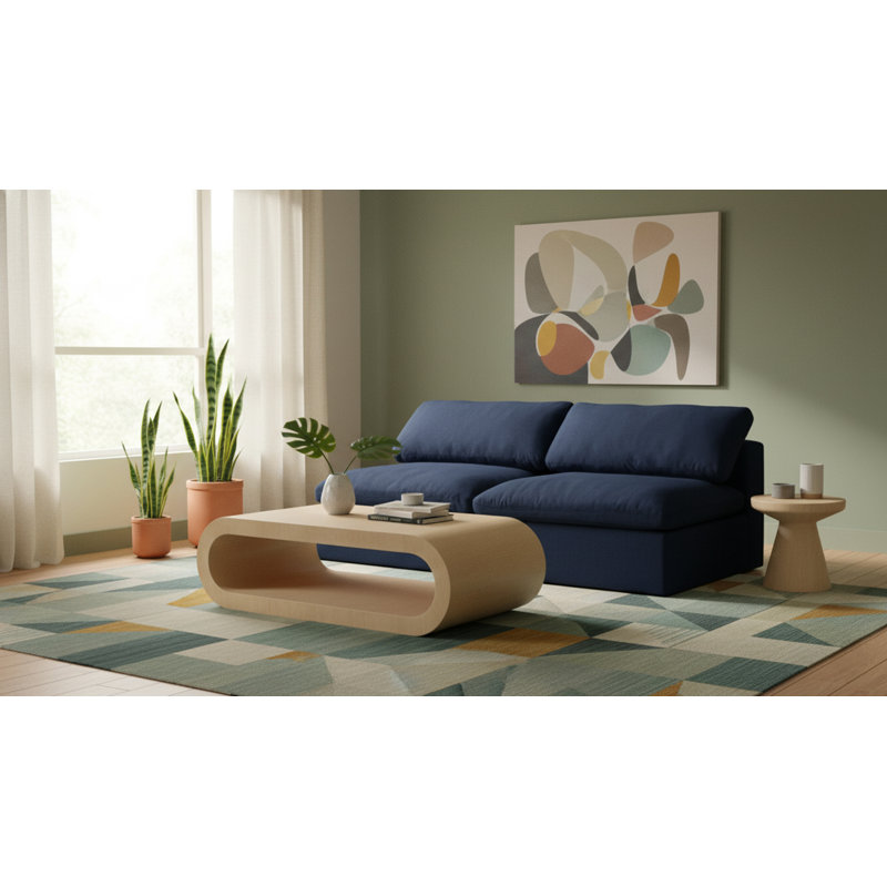 Burrows Upholstered Sofa, Navy Linen Textured Fabric, 32" H x 78" W x 40" D