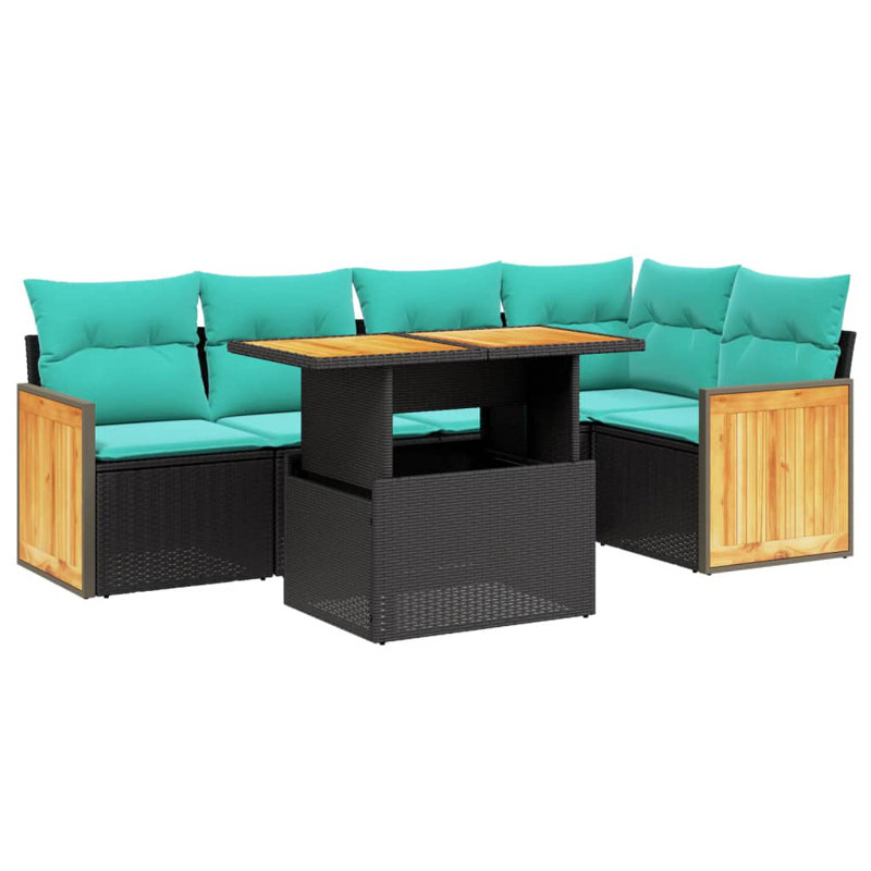  Ensemble de canapé de patio 6 pièces avec coussins en rotin de polyester, Noir, Vert