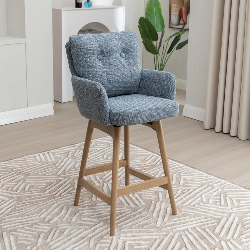 Swivel Upholstered Counter Stool with Solid Wood Frame, Teal