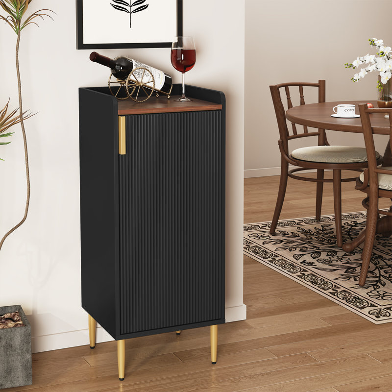 38" Modern Fluted Bar Cabinet, Small Liquor Cabinet with Wine Rack & Glass Holder, Black