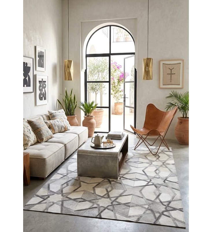 Tapis gris Yocelyne à motif de treillis Abani, 5 pi x 8 pi