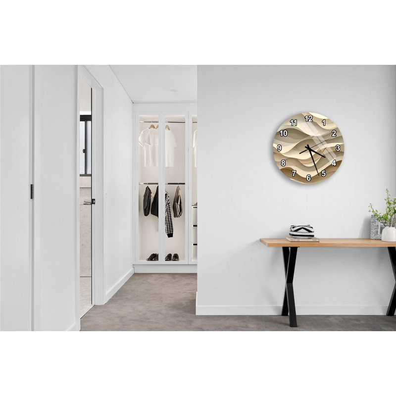 Horloge murale en verre trempé beige, décor abstrait, style contemporain, décoration moderne, cadeau de pendaison de crémaillère