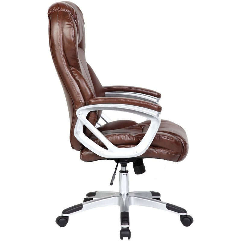 Bally High-Back PU Leather Executive Office Chair – Ergonomic Adjustable Swivel Chair with Wheels And Lumbar Support, Brown