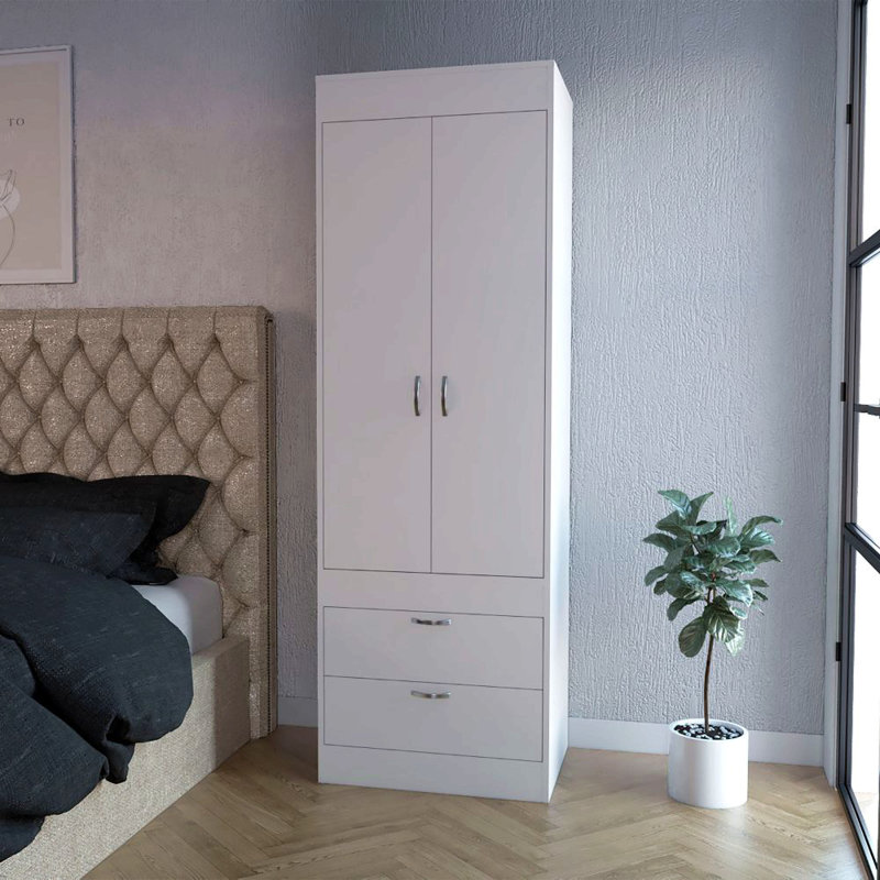 Armoire 2 tiroirs pour chambre à coucher, Blanc