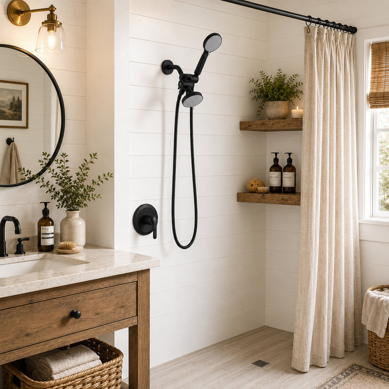 4-Spray Round Rain Shower Head with Handheld Combo, Matte Black