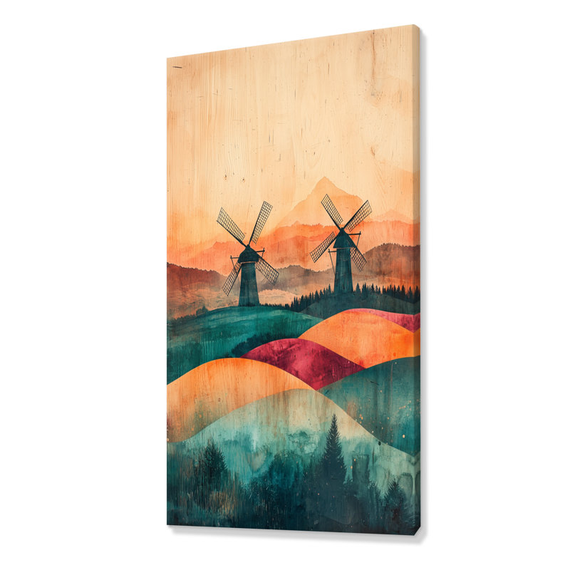 Dristi Windmills Into A Summer Field Landscape III - Windmills, art mural, H 60 po x l 28 po, Toile tendue, Ne s’applique pas