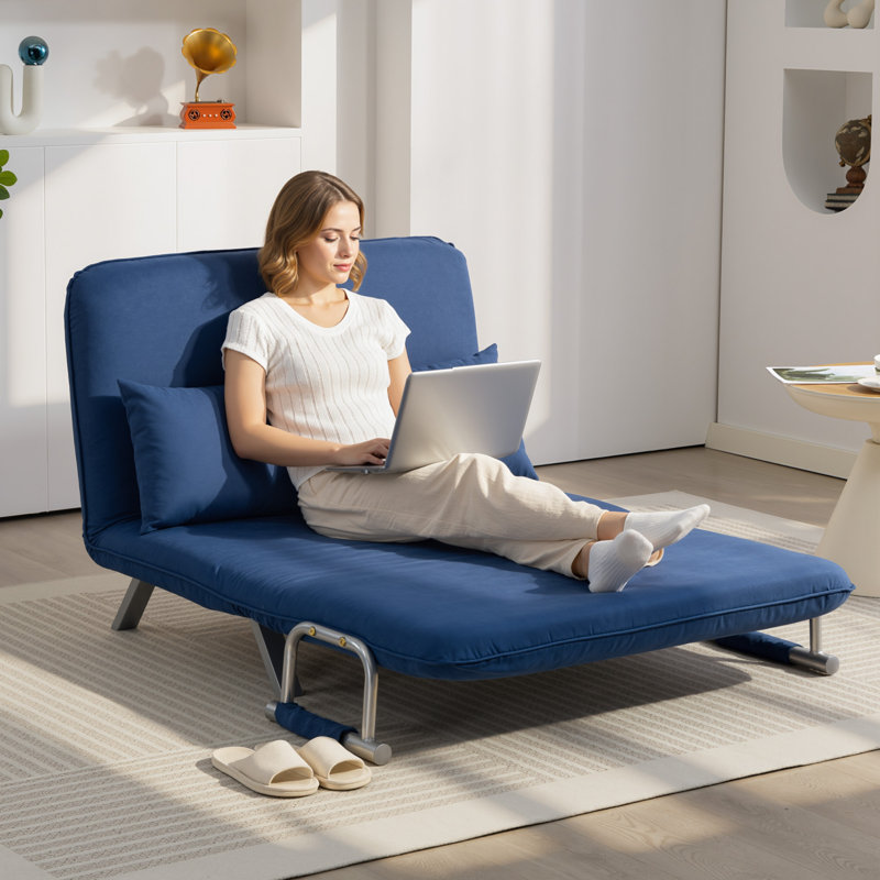 Sohum Single 69cm Upholstered Convertible Sofa, Blue, 78'' H x 111'' W x 80'' D