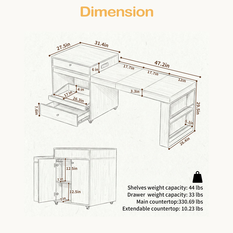 78.8" Rolling Kitchen Island With 3-Stage Extendable Dining Table (Seats 6-8), Built-In Power Outlet, Ample Storage Drawers & Cabinets, Mobile On Wheels - High-Density MDF, Easy Assembly