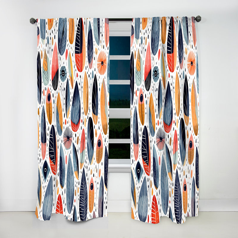 Motif floral scandinave bleu / jaune Adamou - Rideau abstrait - Velours obscurcissant - 1 panneau, L 52 po x L 120 po