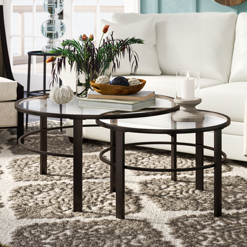 Gaia Glass Top Nesting Coffee Table, Black