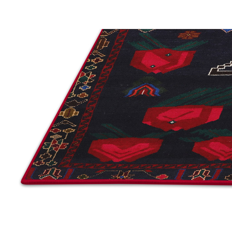 Tapis traditionnel rouge / noir, Rectangle 5 pi x 7 pi