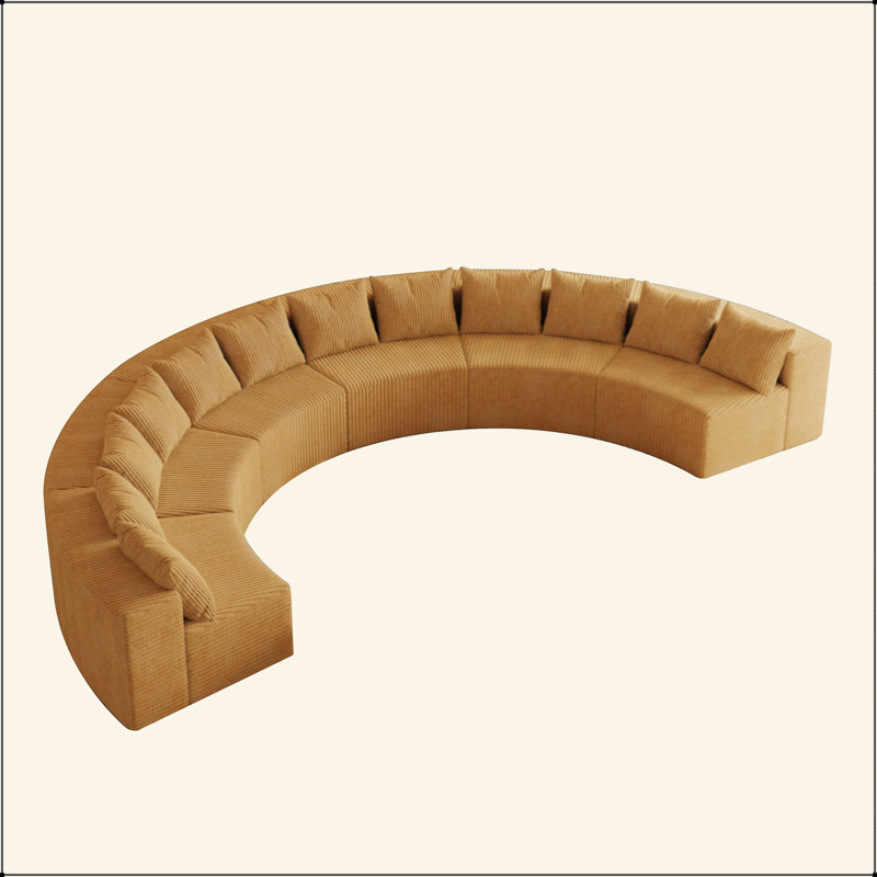 Canapé modulaire incurvé en mousse avec 12 coussins Corduroy, Jaune