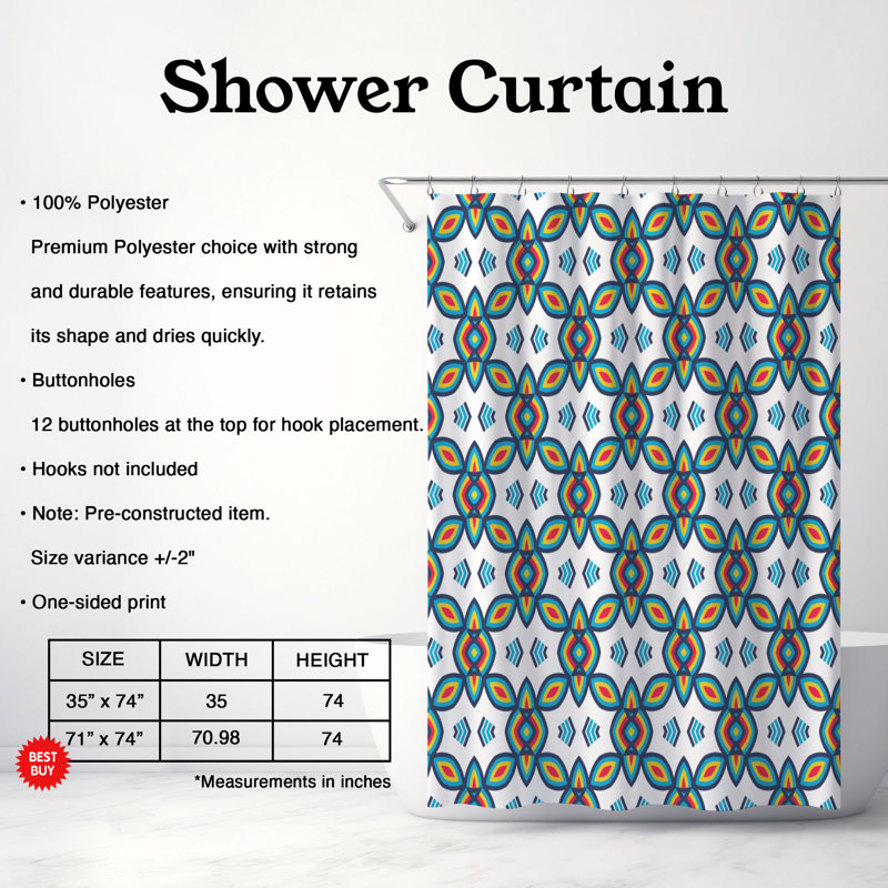 Rideau de douche 1 pièce Wine Yellow Blue Tiles 0144, H 74 po x l 71 po