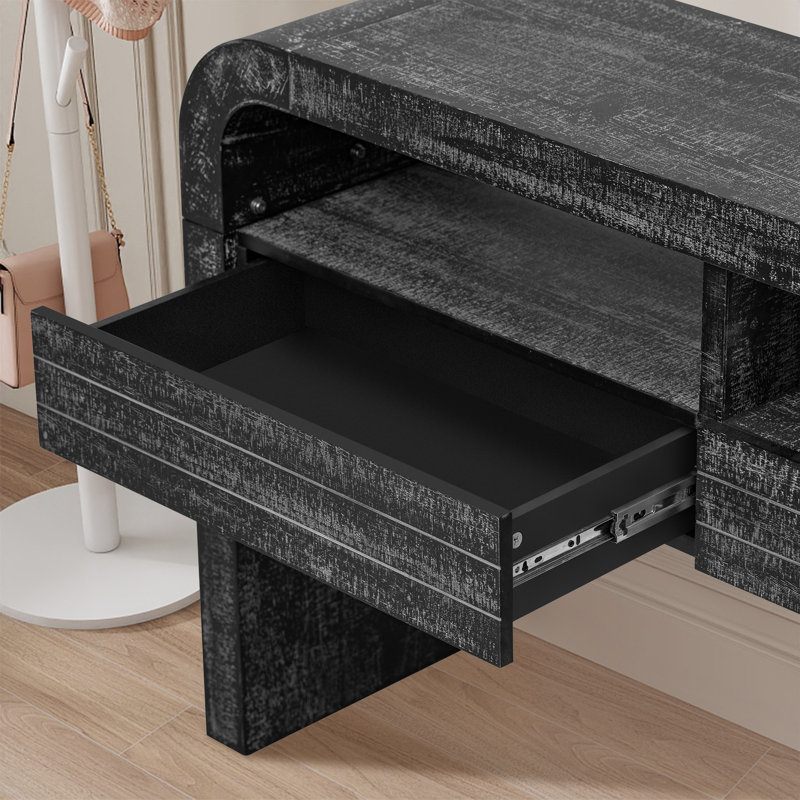 Console l 51,98 po avec 2 tiroirs, Noir, noir, noir, noir