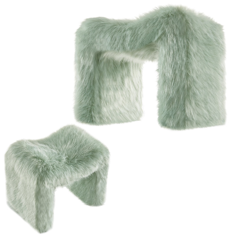 Catargiu 2 - Piece Faux Fur Upholstered Ottoman, Green