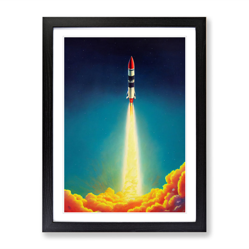 Mysterious Spaceship Rocket - Single Picture Frame Print, 64cm H x 46cm W, Black
