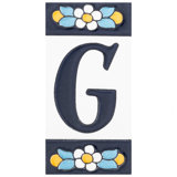 Sevillano 2.13" x 4.38" Ceramic Floral Address Letter Wall Tile in White/Blue