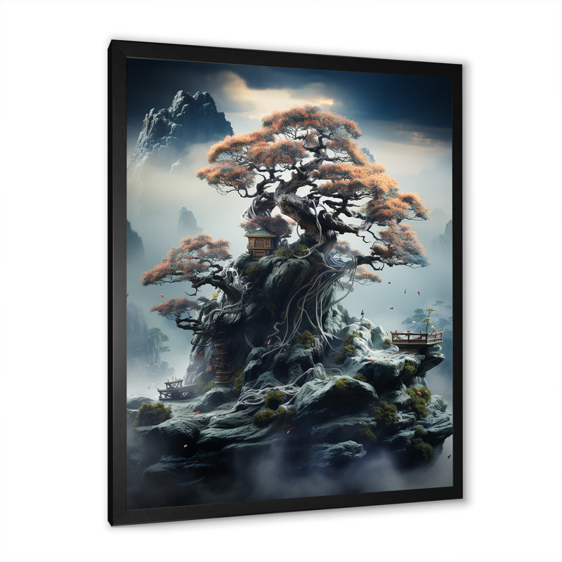 Mystical Bonsai 1 - Art mural Bonsai, Cadre simple noir, H 20 po x l 12 po x P 1 po