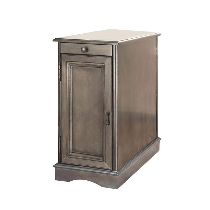 Table de chevet moderne en bois massif gris transitionnel avec prise USB intégrée et porte-gobelet