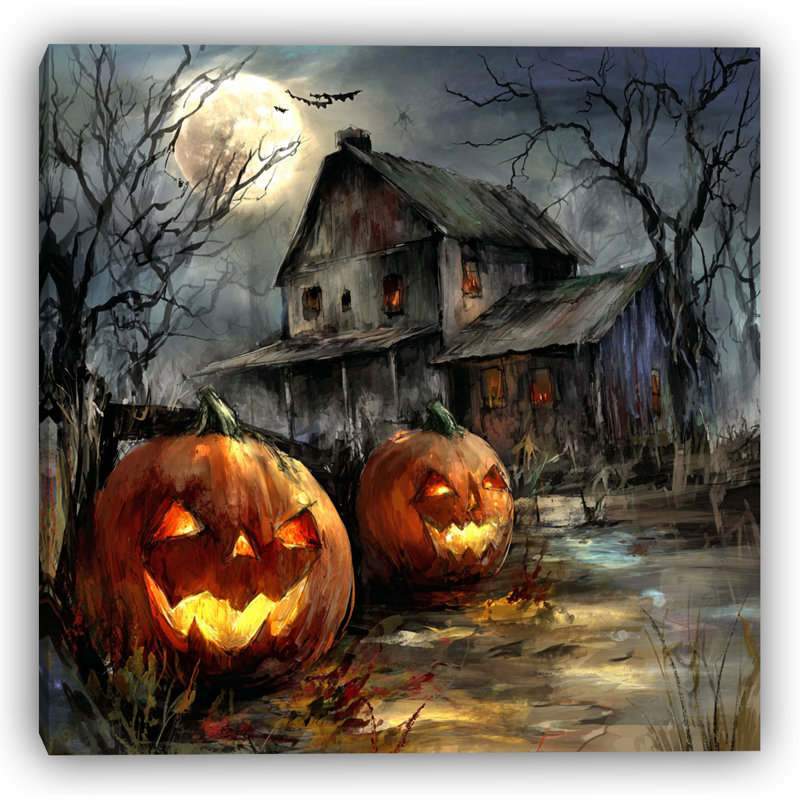 «Spooky Farmhouse Pumpkins III», art mural sur toile