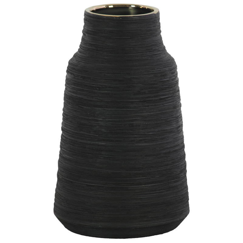 Ceramic Table Vase, 10" H x 6.25" W x 6.25" D, Black
