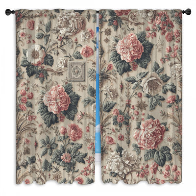 Vintage Floral Wallpaper Window Curtains Floral Sheer & Room Darkening - 2 Panels