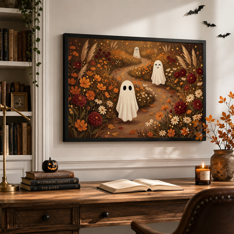 Art blanc sur toile, "Halloween blanc fantôme", H 16 po x l 24 po