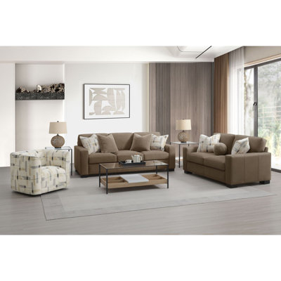 Darya 3Pcs Suede/Fabric Living Room Set (1 Chair, 1 Loveseat, 1 Sofa)