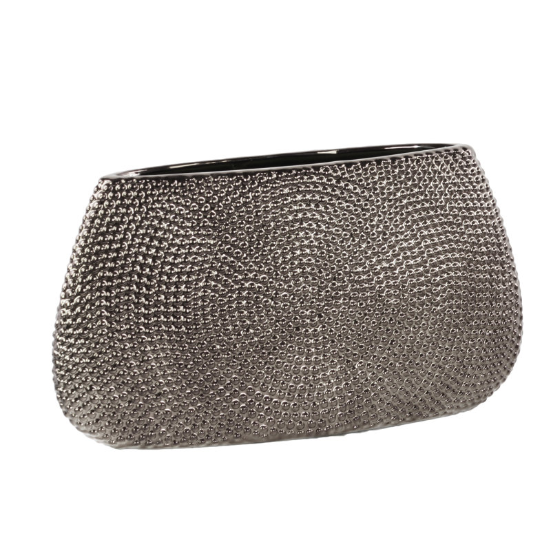 Vase de table en céramique eliptical Seigle, Argent, H 8,25 po x l 15 po x P 3,5 po