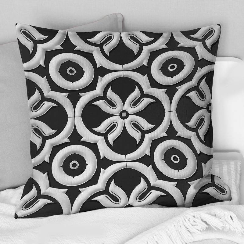Coussin décoratif rétro géométrique noir et blanc III - Mid-Century, H 16 po x l 16 po