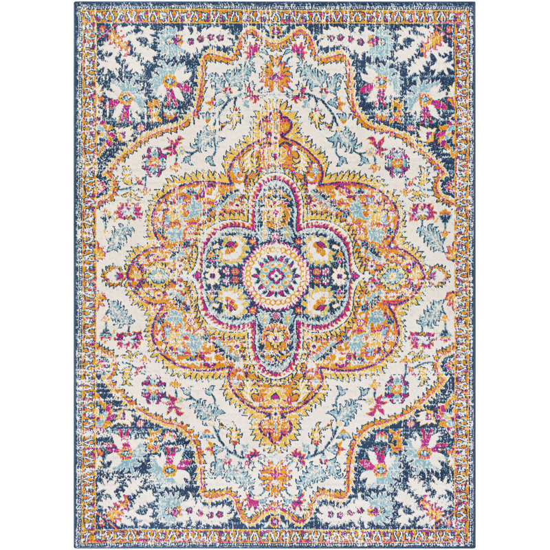 Tapis safran / bleu marine Fleeman, Rectangle 9 pi x 12 pi 3 po