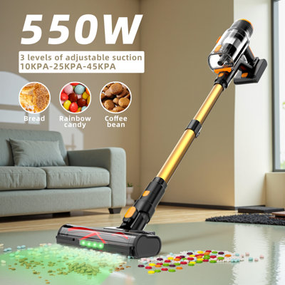 Cordless Stick Vacuum Cleaner – 550W High Suction, 45Kpa, Green LED, 55-Minute Runtime, Gold Finish