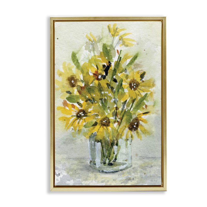 Cadre flottant Sun Flowers & Daisy Bouquet, design par Patti Bishop, H 25 po x l 17 po, Cadre flottant métallique doré