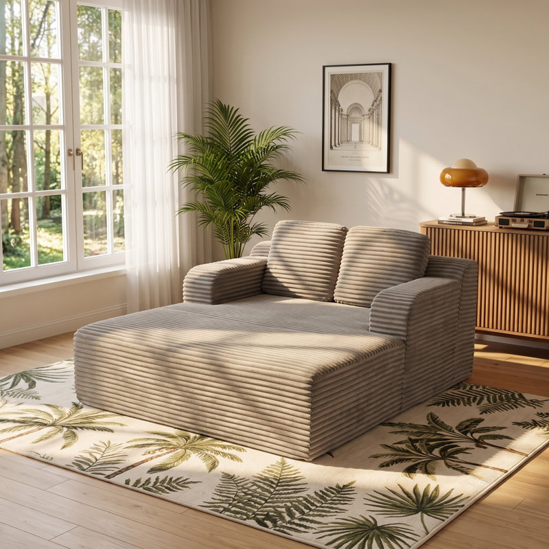 Boneless 60''W Upholstered Chaise Lounge Chair, Sofa Bed Indoor With Throw Pillows, Plush Chair Bed For Living Room, Sleeper Chair of bedroom,Compression Loveseat,Deep Sitting Sofa
