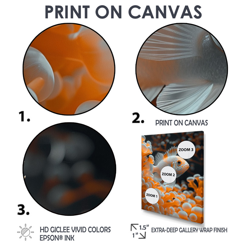 Orange blanc, corail, poisson, corail, Toile tendue, H 24 po x l 32 po