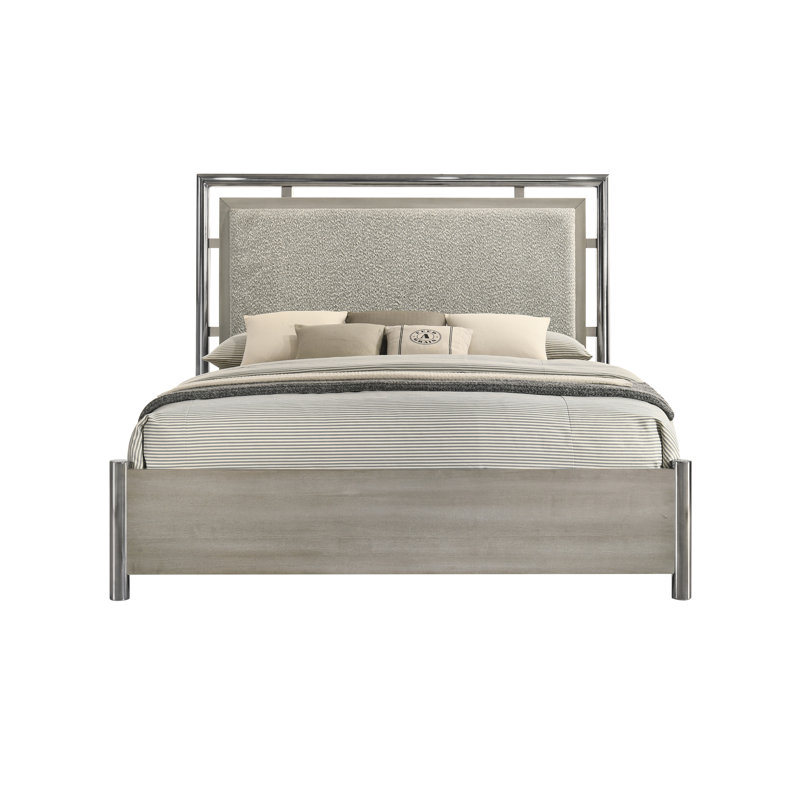 Carthage Wood Queen Size Panel Bed, Gray, Queen