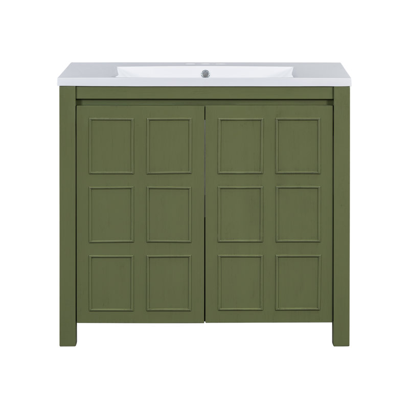 Ensemble de meuble-lavabo simple 36 po avec plateau en céramique Oies, Vert