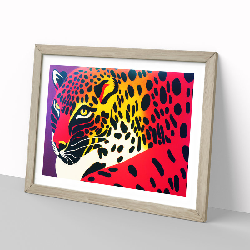 Spirited Leopard Abstract - Framed Print, 46cm H x 64cm W x 2cm D, Oak