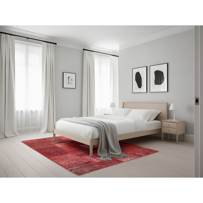 Tapis rouge / brun Patchwork, Rectangle 5 pi x 7 pi