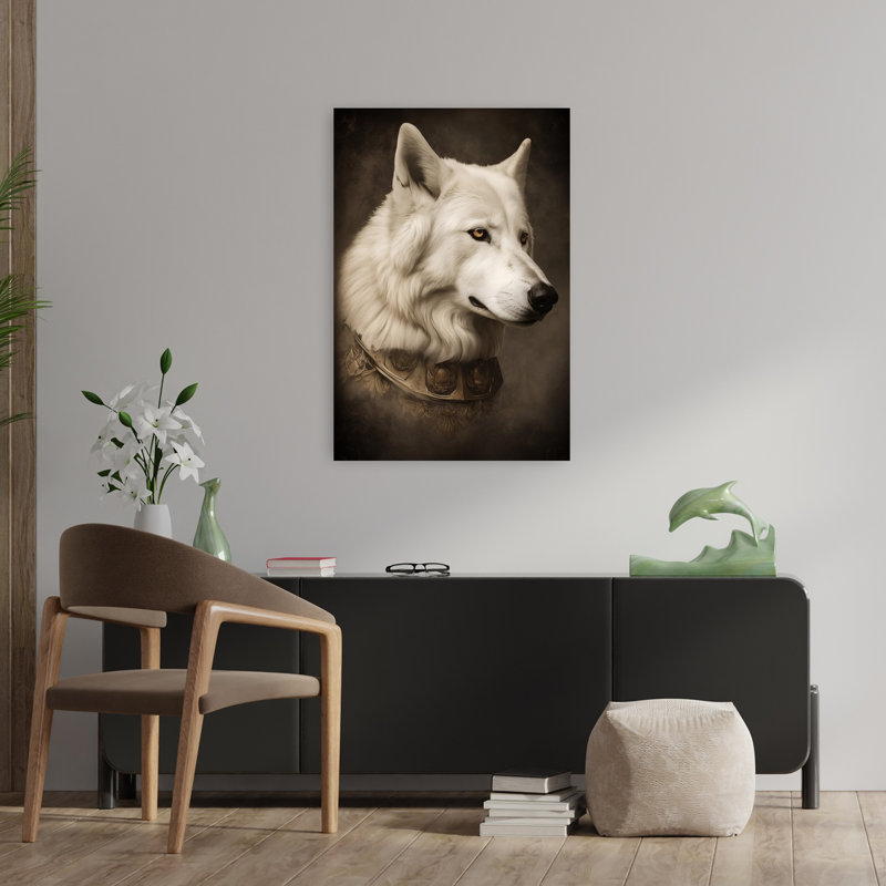 Loup blanc, yeux dorés, forêt loup rétro, art mural, H 36 po x l 24 po