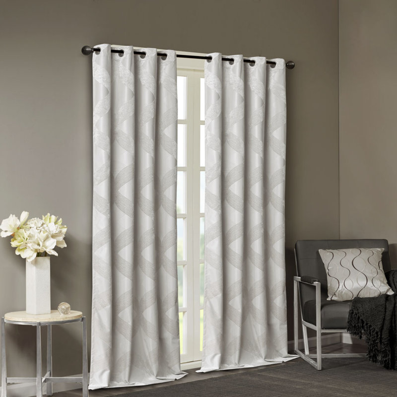 Jacquard Total Blackout Curtain Panel, 50.2" W x 108.06" L, Ivory