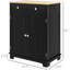Buffet noir vieilli avec tablettes réglables - comptoir en bois massif, 2 tiroirs, portes pour rangement de cuisine, portes modernes, tablette dans le couloir