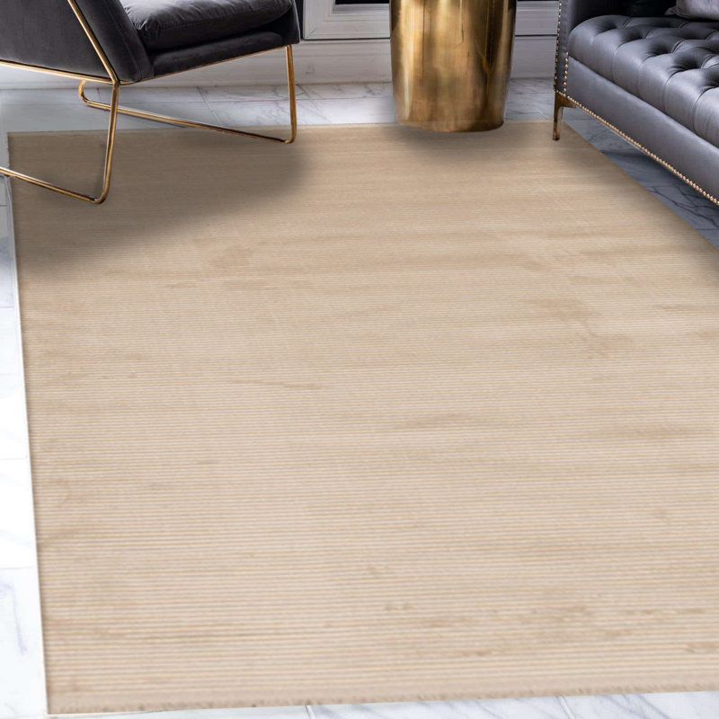 Tapis beige en viscose tissé à la main Delvontae, Tapis de couloir 2 pi 7 po x 9 pi 10 po