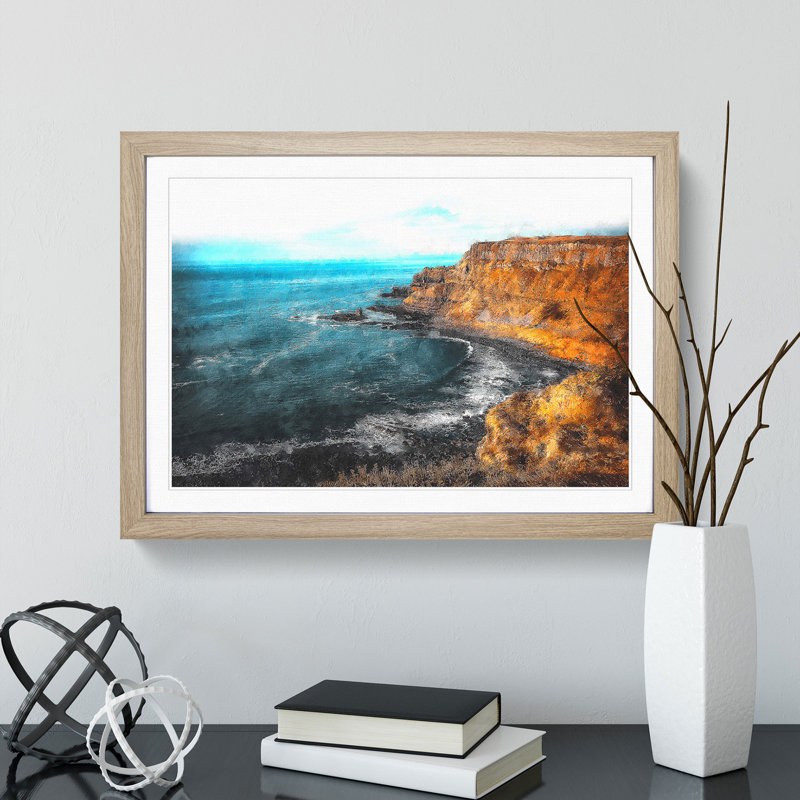 Giant's Causeway Northern Ireland - Picture Frame Painting, Oak Framed, 48cm H x 65cm W x 2cm D