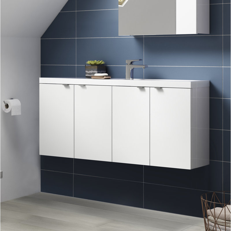 Fusion 30480mm Single Bathroom Vanity with Integrated Polyglomerate Basin, Gloss White